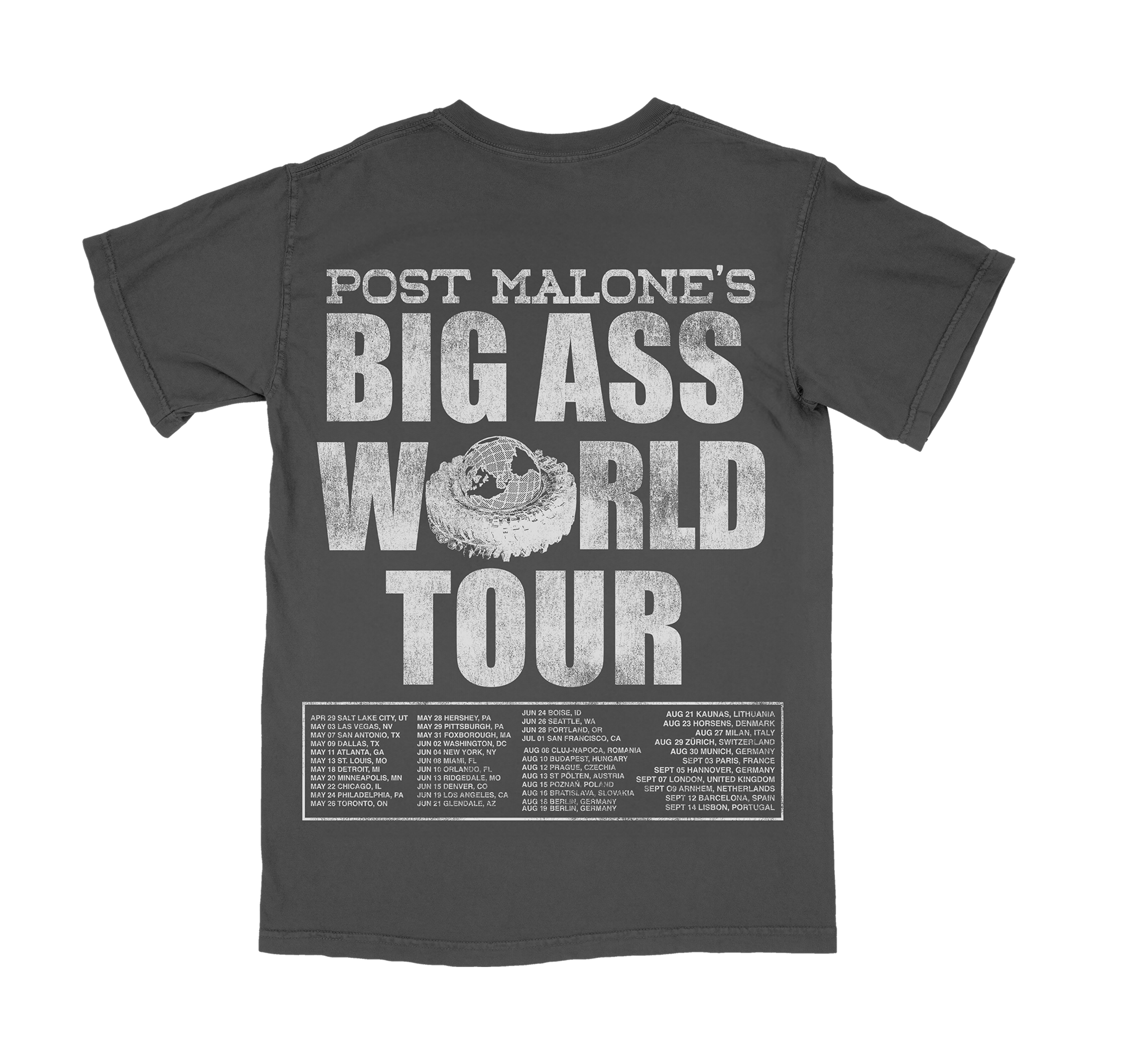 Post Malone - THE BIG ASS WORLD TOUR CHARCOAL T-SHIRT